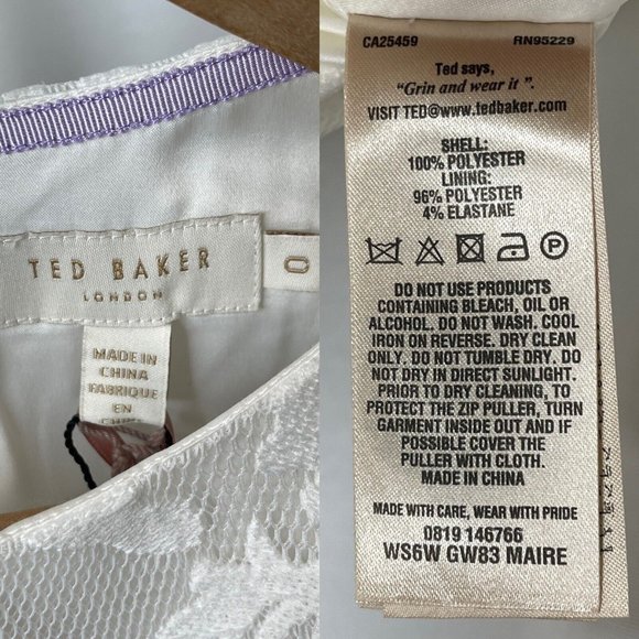 NWT Ted Baker Maire White Lace Mesh Crop Top Size 0 6 Short Sleeve Zip Back - Picture 14 of 15